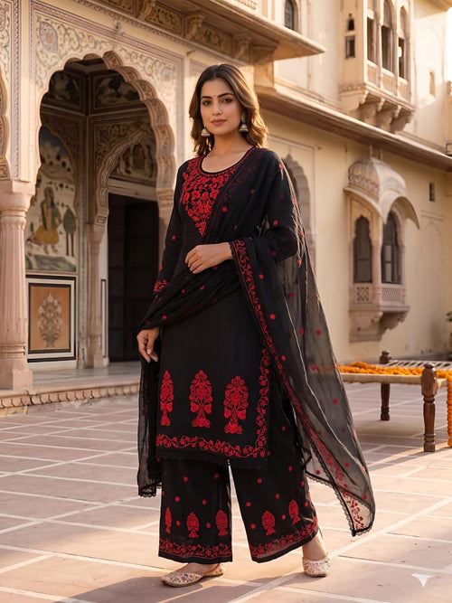 DES Ramiya Black & White Pakistani Suit Rayon Set- Elegant Ethnic Wear - MUDNAAZ Fashion - view 1
