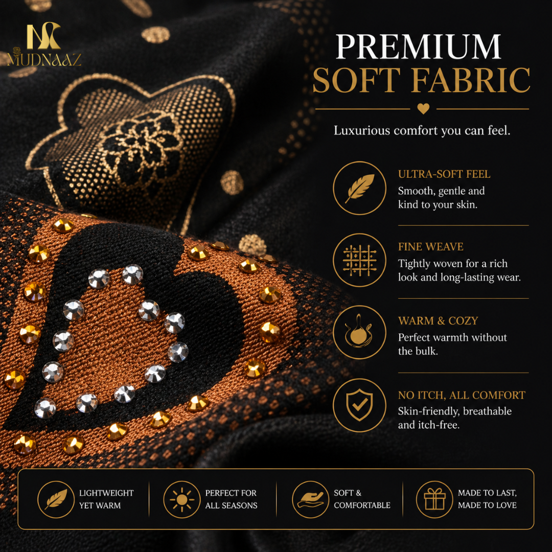MUDNAAZ Women's Pashmina Shawl with Satin Mirror Work, Elegant Wedding & Evening Wrap, Fashion Scarf, 92 x 205 cm