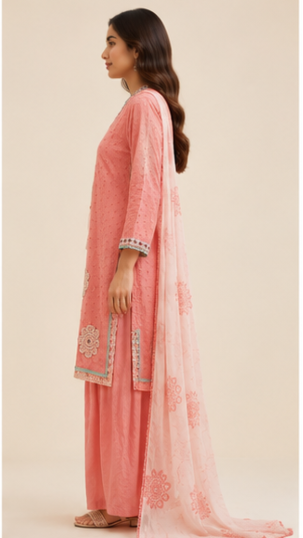Pink Kurti Patch Work Pakistani Suit 1381 - MUDNAAZ Fashion - view 4