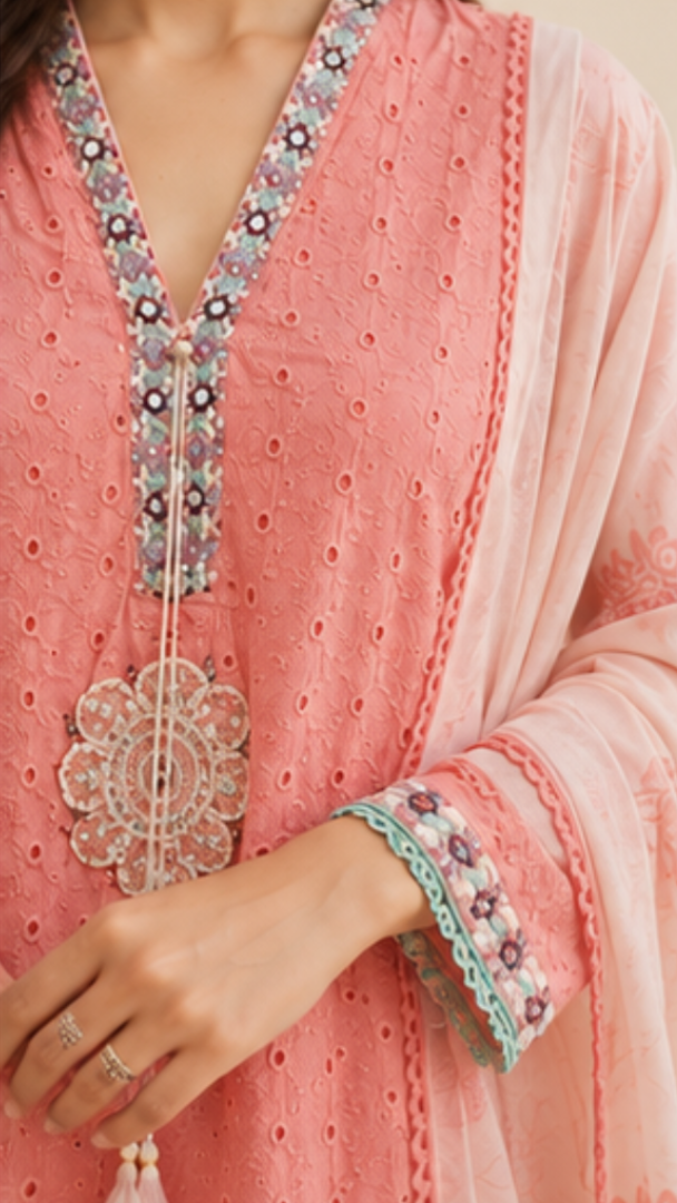 Pink Kurti Patch Work Pakistani Suit 1381 - MUDNAAZ Fashion - view 7