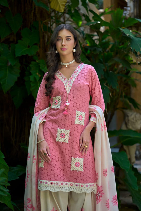 Pink Kurti Patch Work Pakistani Suit 1381 - MUDNAAZ Fashion - view 8