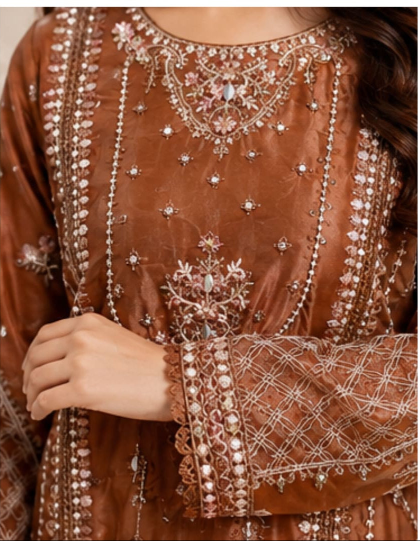 Organza Pakistani Suit with Hand Embroidery