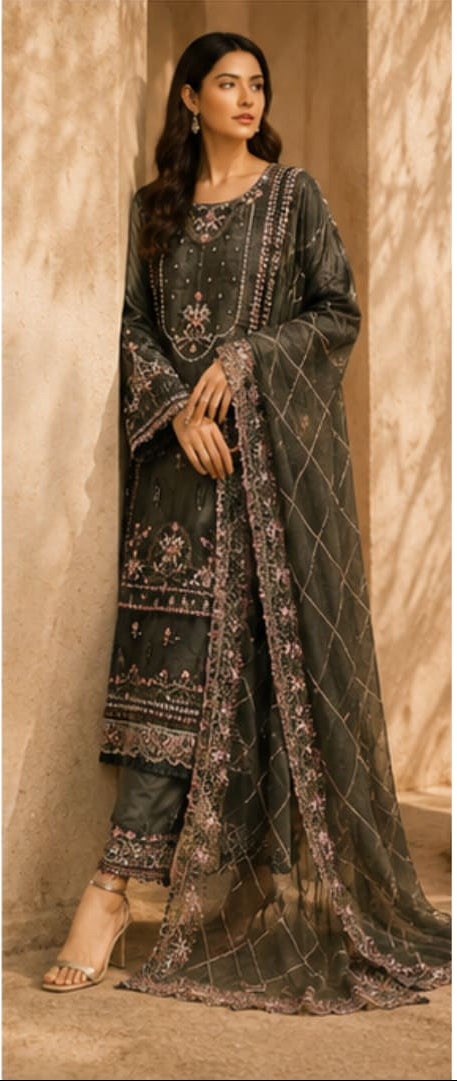 Organza Pakistani Suit with Hand Embroidery
