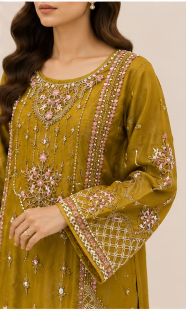 Organza Pakistani Suit with Hand Embroidery