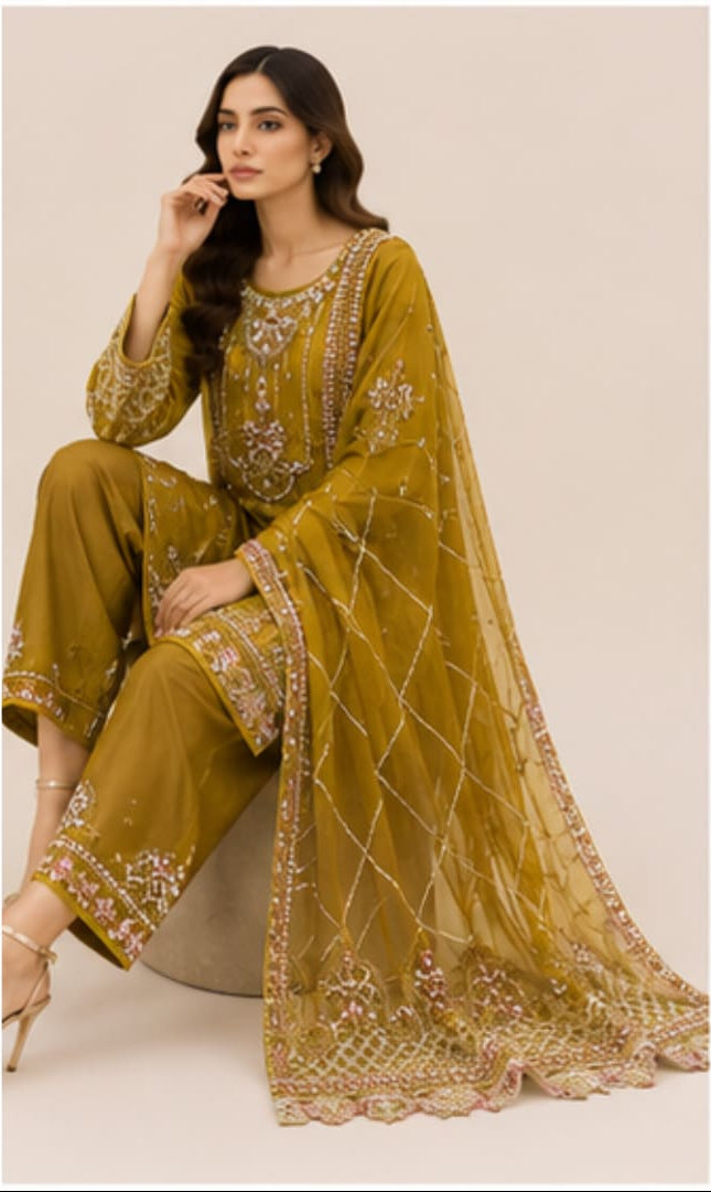 Organza Pakistani Suit with Hand Embroidery