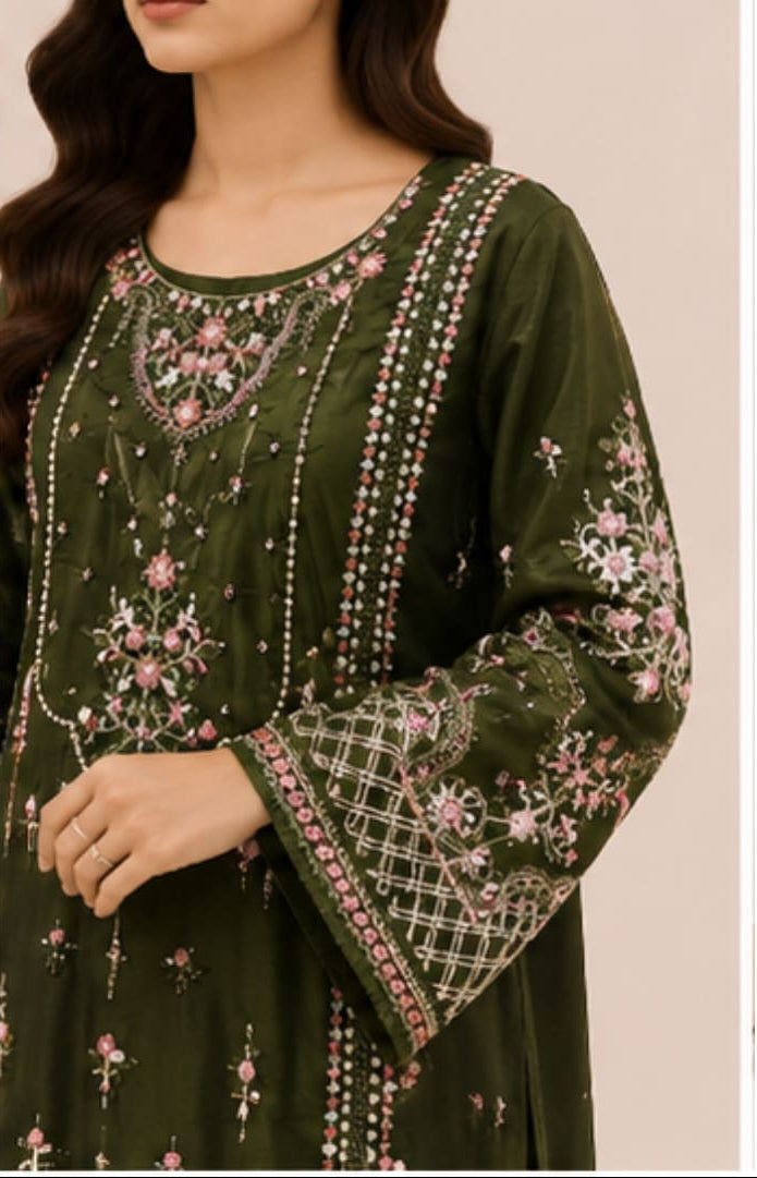 Organza Pakistani Suit with Hand Embroidery