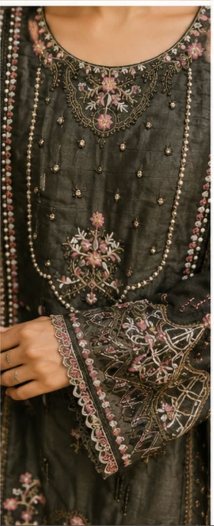 Organza Pakistani Suit with Hand Embroidery
