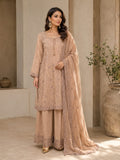 Nude Beige Chiffon Sharara Gown with Floral Threadwork