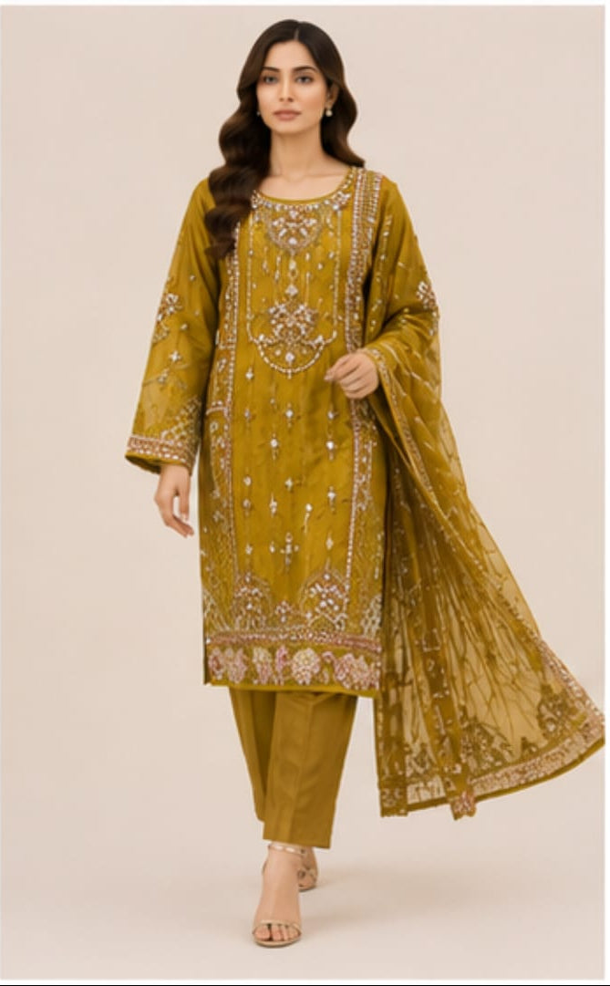 Organza Pakistani Suit with Hand Embroidery