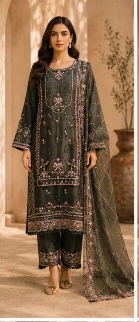 Organza Pakistani Suit with Hand Embroidery