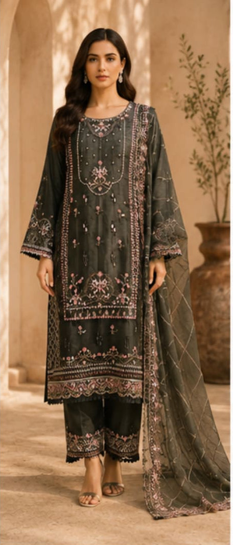 Organza Pakistani Suit with Hand Embroidery - MUDNAAZ Fashion - view 1