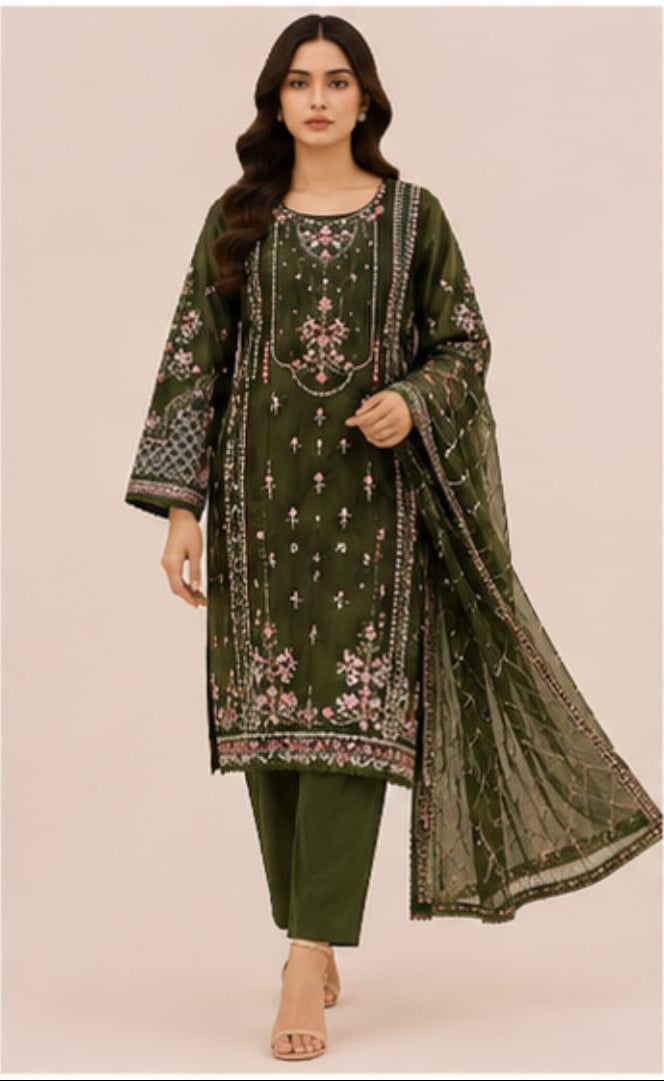 Organza Pakistani Suit with Hand Embroidery
